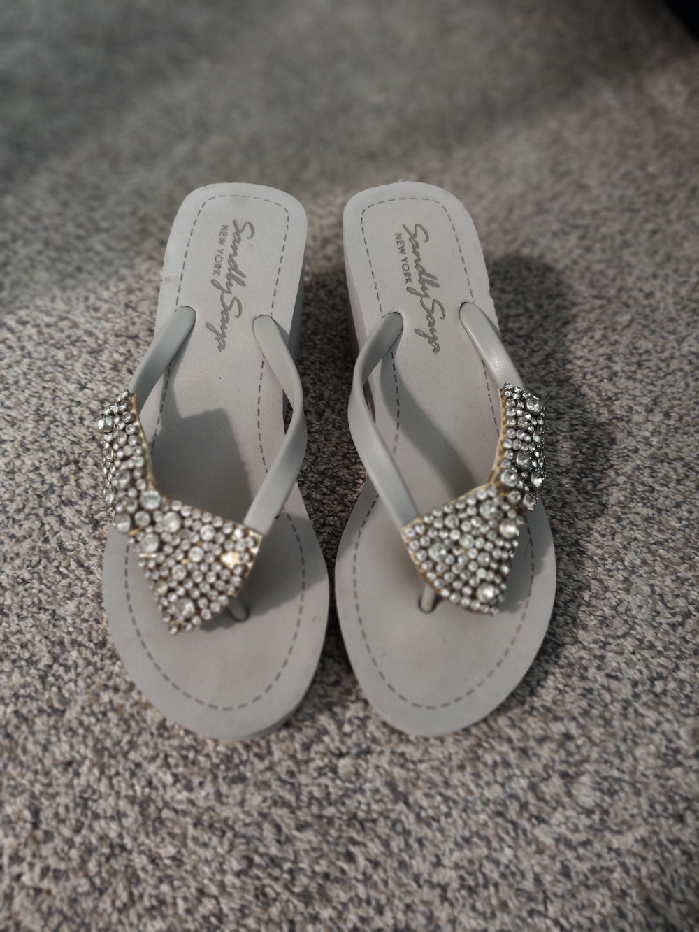 Embellished Gray Flip Flop Sandals